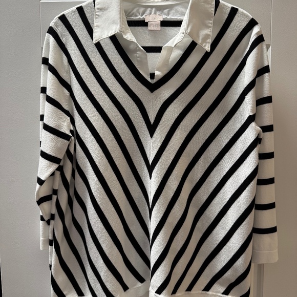 Chico’s Black & White Striped Layered Look Sweater – Size 2 (12-14) - Picture 1 of 2
